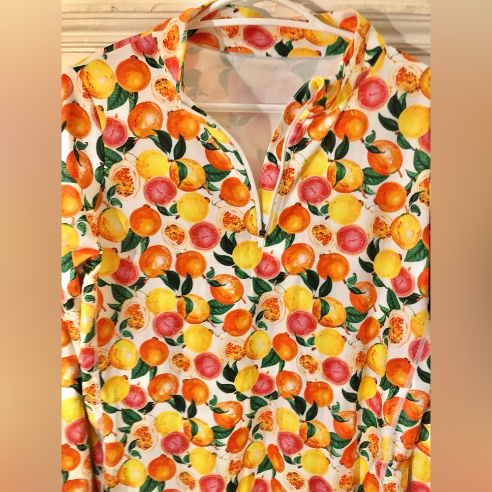 One of a kind Happy top Women Colourful joyful fruit stretchy top large fun fun